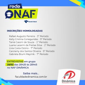 Processo seletivo para NAF Dinâmica tem inscrições homologadas